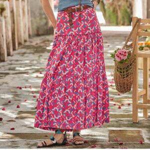 Sundance Pink and White Tiered Maxi Skirt Casual Resort Wear